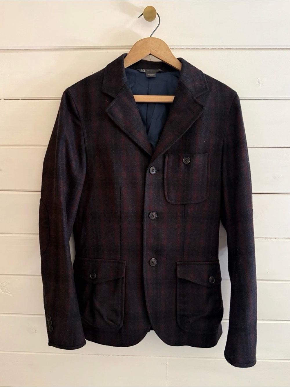 ARMANI EXCHANGE Slim Fit Windowpane Plaid Sport Coat Jacket Sz XS Wool Cashmere